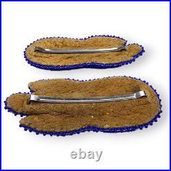 Vintage Native American Blue and White Seed Bead Barrettes Set of Two Matching