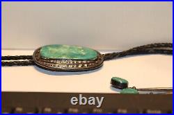 Vintage Native American Bolo Tie Large Green Turquoise