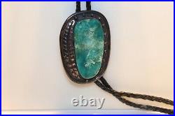 Vintage Native American Bolo Tie Large Green Turquoise