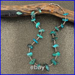 Vintage Native American Brilliant Blue Turquoise Nugget & Heishi Necklace