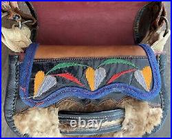 Vintage Native American Buckskin Embroidered Bandolier Bag Magnificent