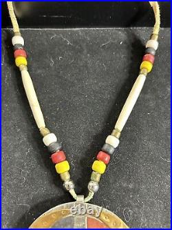 Vintage Native American Bull Skull Silver Turquoise Pendant Necklace 84 Grams