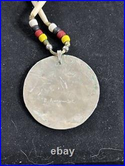 Vintage Native American Bull Skull Silver Turquoise Pendant Necklace 84 Grams
