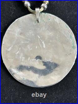 Vintage Native American Bull Skull Silver Turquoise Pendant Necklace 84 Grams