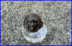 Vintage Native American Chief Men's Headdress Face Ring size 9 Sterling Silver