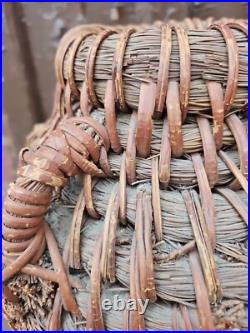 Vintage Native American Coil Reed basket Vase Jug Four Handles Must See 13