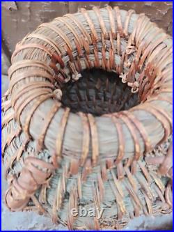 Vintage Native American Coil Reed basket Vase Jug Four Handles Must See 13