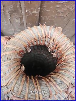Vintage Native American Coil Reed basket Vase Jug Four Handles Must See 13