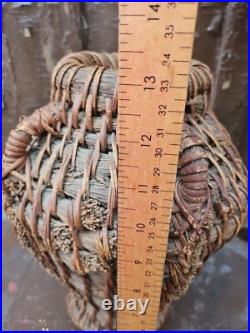 Vintage Native American Coil Reed basket Vase Jug Four Handles Must See 13