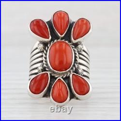 Vintage Native American Coral Ring Sterling Silver Derrick Gordon Navajo Sz 6.75