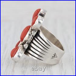 Vintage Native American Coral Ring Sterling Silver Derrick Gordon Navajo Sz 6.75