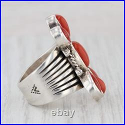 Vintage Native American Coral Ring Sterling Silver Derrick Gordon Navajo Sz 6.75
