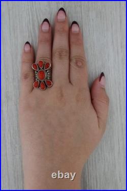 Vintage Native American Coral Ring Sterling Silver Derrick Gordon Navajo Sz 6.75