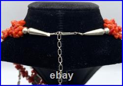 Vintage Native American Coral Sterling Silver Necklace Dream Catcher 28 MARKED