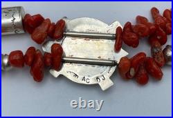 Vintage Native American Coral Sterling Silver Necklace Dream Catcher 28 MARKED