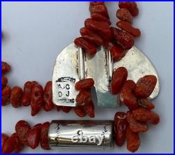 Vintage Native American Coral Sterling Silver Necklace Dream Catcher 28 MARKED
