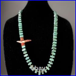 Vintage Native American Cubed Turquoise & Spiny Oyster Shell Bead Necklace 30