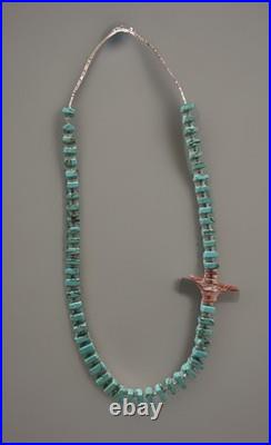 Vintage Native American Cubed Turquoise & Spiny Oyster Shell Bead Necklace 30
