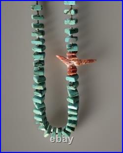 Vintage Native American Cubed Turquoise & Spiny Oyster Shell Bead Necklace 30