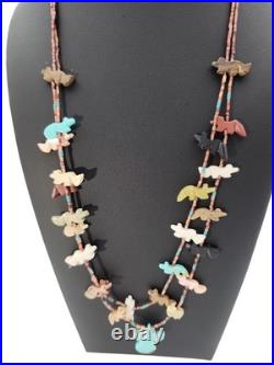 Vintage Native American Double Strand Fetish Animal Stone Various Necklace