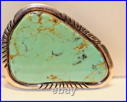 Vintage Native American Etched Giant Turquoise (Crack) Belt Buckle