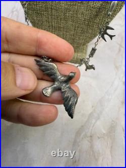 Vintage Native American Fetish Bird Pewter Necklace 28