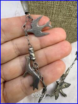 Vintage Native American Fetish Bird Pewter Necklace 28