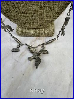 Vintage Native American Fetish Bird Pewter Necklace 28