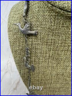 Vintage Native American Fetish Bird Pewter Necklace 28
