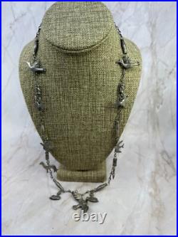 Vintage Native American Fetish Bird Pewter Necklace 28
