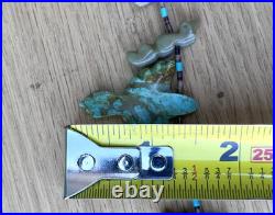 Vintage Native American Fetish Carved Animal Beaded Sterling Necklace Turquoise