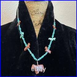 Vintage Native American Fetish HORSE Necklace Sterling Turquoise Heishi Zuni