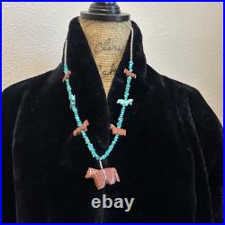 Vintage Native American Fetish HORSE Necklace Sterling Turquoise Heishi Zuni