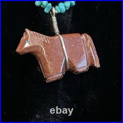 Vintage Native American Fetish HORSE Necklace Sterling Turquoise Heishi Zuni