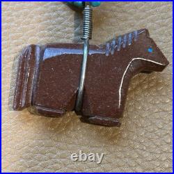 Vintage Native American Fetish HORSE Necklace Sterling Turquoise Heishi Zuni