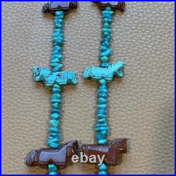 Vintage Native American Fetish HORSE Necklace Sterling Turquoise Heishi Zuni