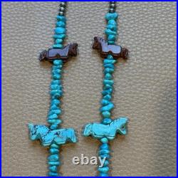 Vintage Native American Fetish HORSE Necklace Sterling Turquoise Heishi Zuni