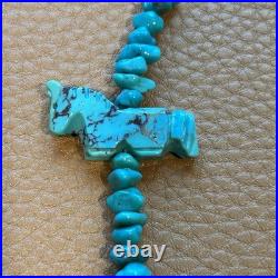 Vintage Native American Fetish HORSE Necklace Sterling Turquoise Heishi Zuni