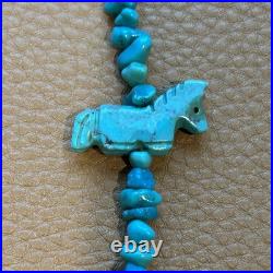 Vintage Native American Fetish HORSE Necklace Sterling Turquoise Heishi Zuni