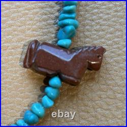 Vintage Native American Fetish HORSE Necklace Sterling Turquoise Heishi Zuni