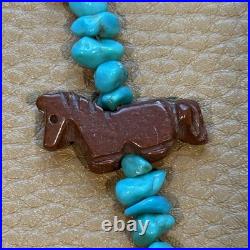 Vintage Native American Fetish HORSE Necklace Sterling Turquoise Heishi Zuni