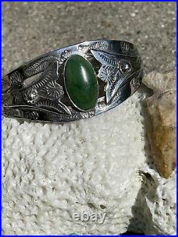 Vintage? Native American Fred Harvey Era Green Turquoise Sterling Silver Cuff