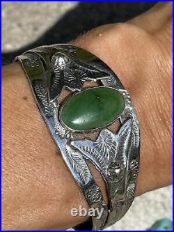 Vintage? Native American Fred Harvey Era Green Turquoise Sterling Silver Cuff