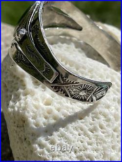 Vintage? Native American Fred Harvey Era Green Turquoise Sterling Silver Cuff