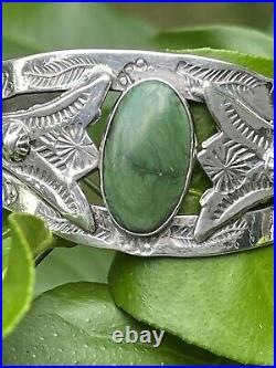 Vintage? Native American Fred Harvey Era Green Turquoise Sterling Silver Cuff