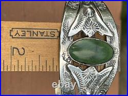 Vintage? Native American Fred Harvey Era Green Turquoise Sterling Silver Cuff