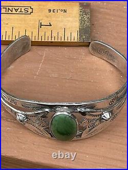 Vintage? Native American Fred Harvey Era Green Turquoise Sterling Silver Cuff