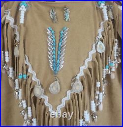 Vintage Native American Fringed Indian Beaded Shells Ceremonial Dress Large EUC