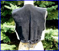 Vintage Native American Fully Beaded Vest Black Suede Lazy Stitch Star Pattern