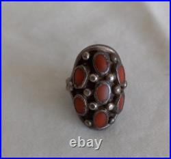 Vintage Native American Genuine Coral Snake Eye Ring by Artist B. Touchin